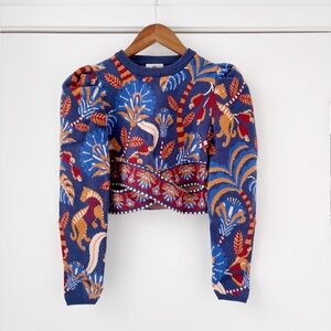 NWOT Farm Rio Nature Beauty Blue Scarf Knit Top S